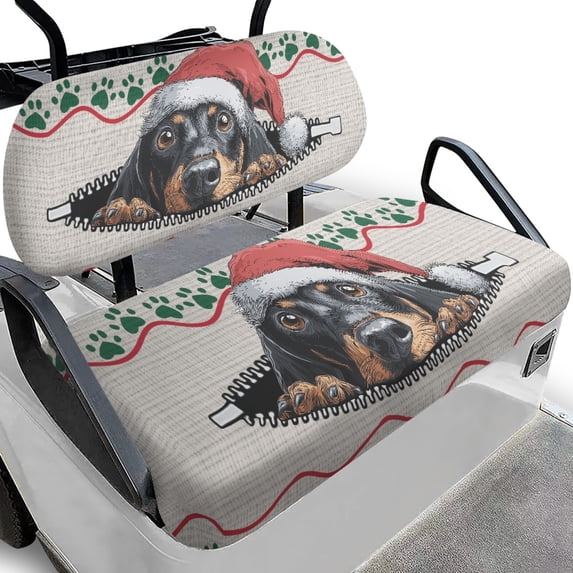Pzuqiu 2-Piece Christmas Dachshund Golf Cart Seat Covers - Breathable Washable Protective Set for Golf Cart Accessories