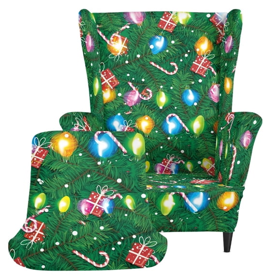 Pzuqiu 2 Piece Christmas Decorations Theme Armchair Slipcover, Wingback Chair Cover Scratch-Resistant Polyester Spandex Fabric Wing Chair Cover for Apartment