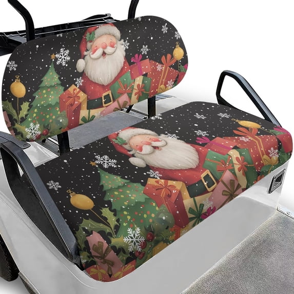 Pzuqiu 2-Piece Christmas Santa Golf Cart Seat Covers - Breathable Washable Stretch Protector Set for Golf Cart, Holiday Gift for Golf Lovers
