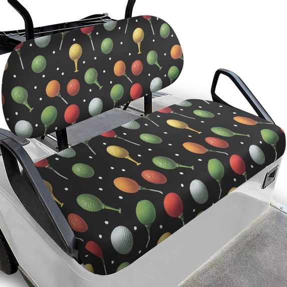 Pzuqiu 2-Piece Colorful Golf Ball Golf Cart Seat Covers - Breathable Washable Protective Set for Most 2-Seater Golf Carts