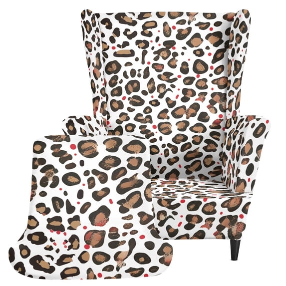 Pzuqiu 2 Piece Cow Print Design Wingback Chair Cover, Stretch Wingback Chair Slipcover Comfortable Polyester Spandex Wingback Armchair Cover for Lounge Office