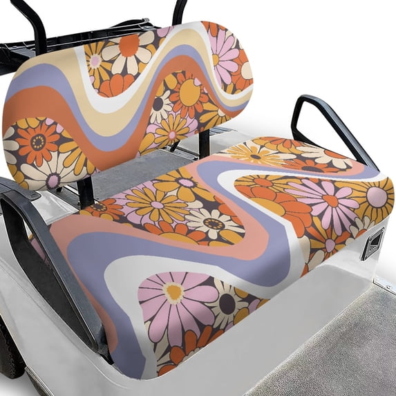Pzuqiu 2 Piece Golf Cart Seat Covers Set Easy to Install Washable, Compatible with Golf Carts Golf Car Seat Golf Cart Seat Cushion(Cartoon Coloured Daisies)