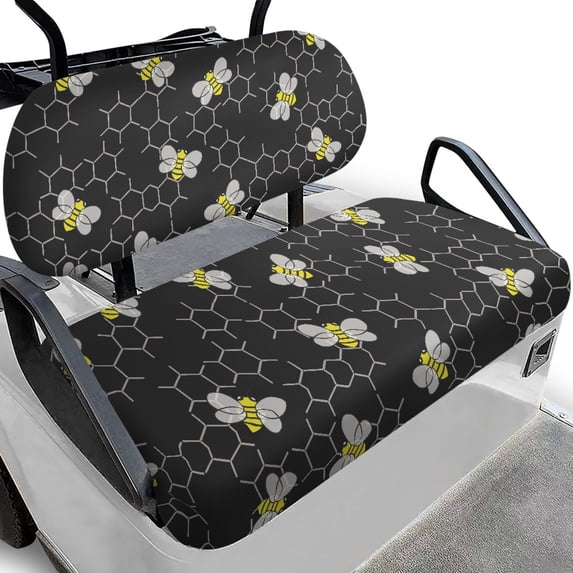 Pzuqiu 2-Piece Honeycomb Bee Golf Cart Seat Covers - Breathable Washable Protective Set for Most 2-Seater Golf Carts