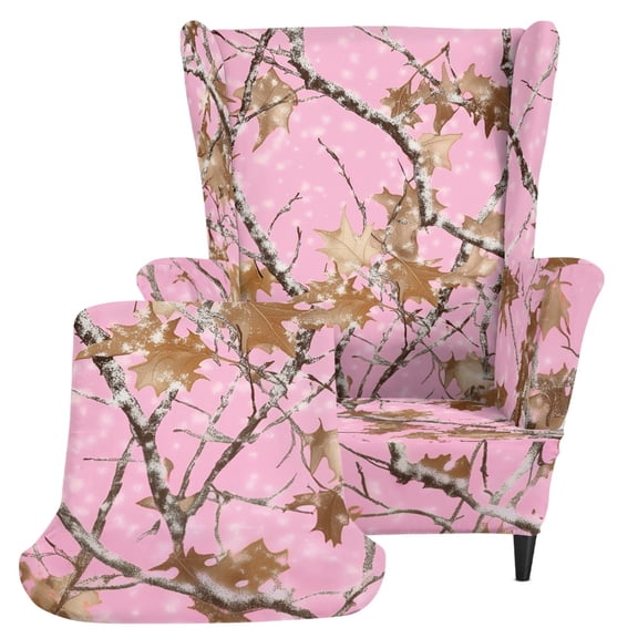 Pzuqiu 2 Piece Maple Camouflage Wingback Chair Slipcover, Wingback Chair Cover Machine Washable Polyester Spandex Fabric Wingback Armchair Cover for Indoor