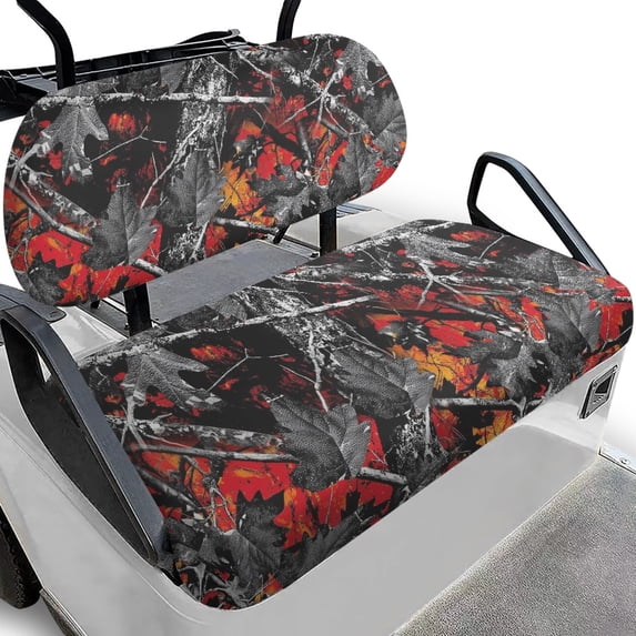 Pzuqiu 2-Piece Red Camo Leaf Golf Cart Seat Covers - Breathable Washable Universal Fit for Most 2-Seater Golf Carts, Durable Seat Protection