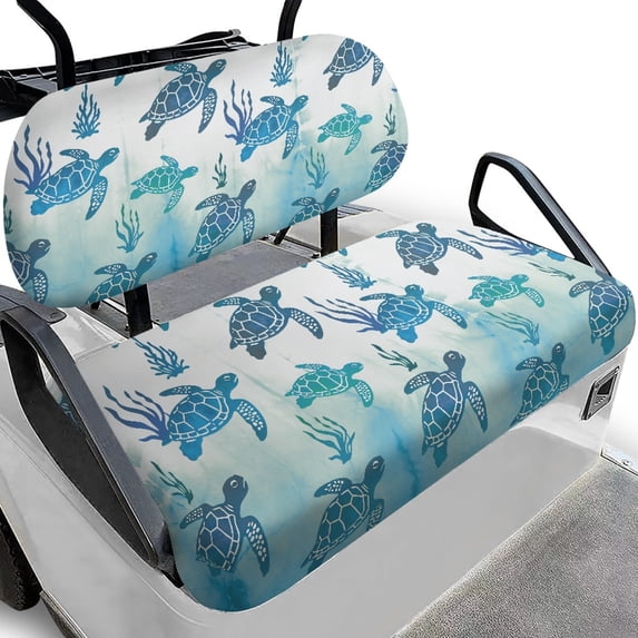 Pzuqiu 2-Piece Sea Turtle Golf Cart Seat Covers Set - Breathable Stretchable Protectors with Coastal Ocean Design - Universal Fit for EZGO, Club Car, Yamaha