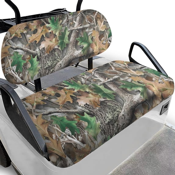 Pzuqiu 2-Piece Tree Camo Golf Cart Seat Covers - Breathable Washable Universal Fit for Most 2-Seater Golf Carts