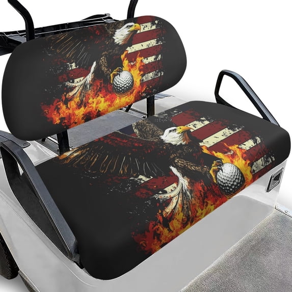Pzuqiu 2 Piece Universal Golf Cart Seat Covers | Breathable Washable Eagle American Flag Design | Protective Cover for Golf Enthusiasts