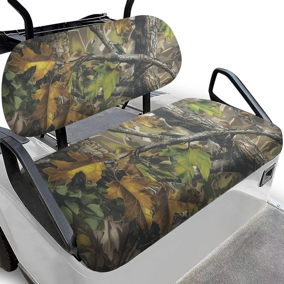 Pzuqiu 2-Piece Universal Golf Cart Seat Covers Set - Breathable Washable Camo Leaf Design Protector for Golf Enthusiasts