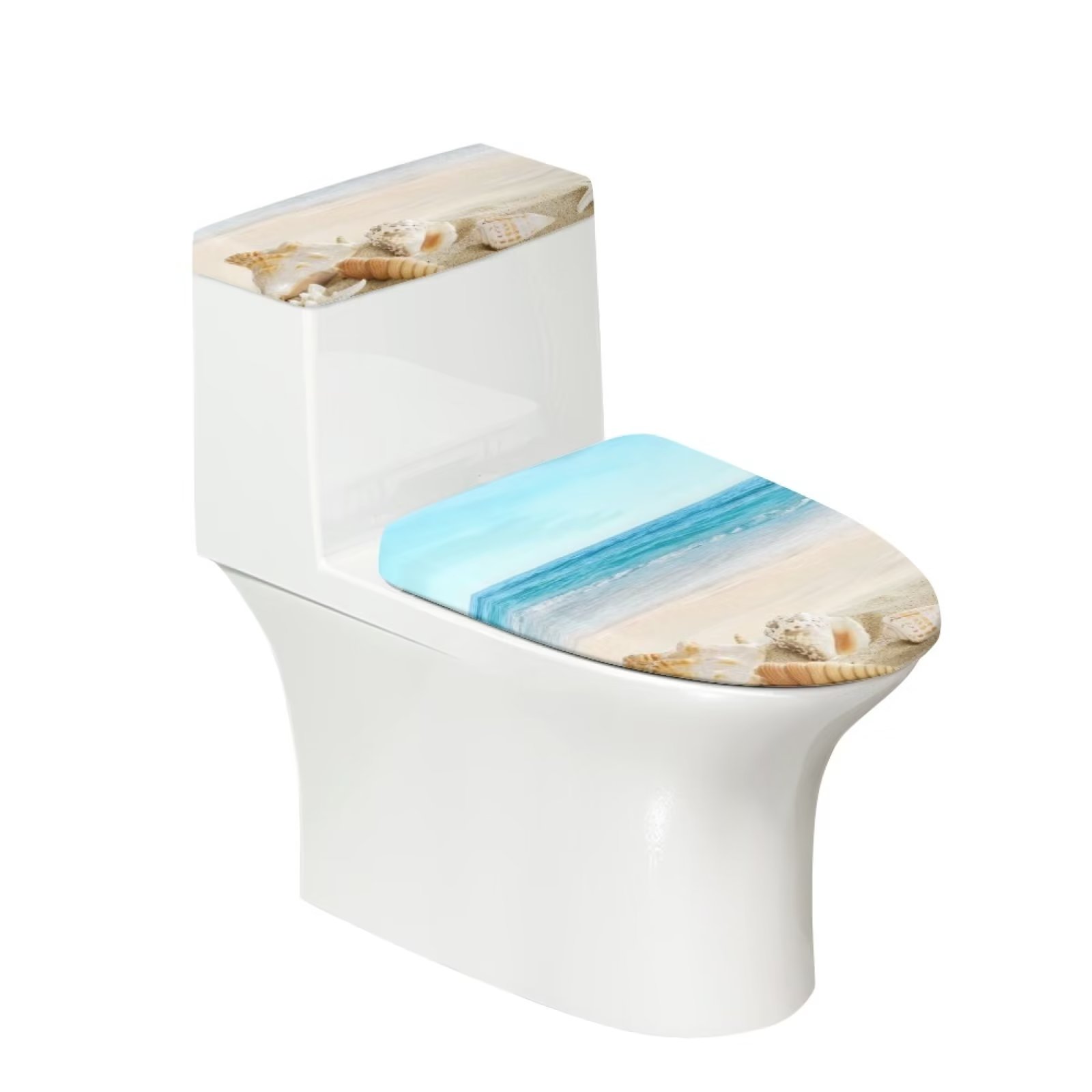 Pzuqiu 2 Pieces Toilet Seat Lid and Tank Covers for Bathroom Beach