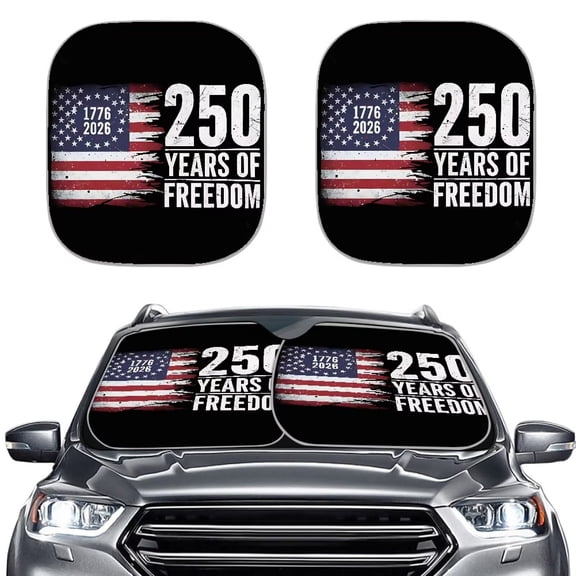 Pzuqiu 250 Years of Freedom US Flag 2 Pack Car Windshield Sun Shade Blocks UV Rays Heat Keeps Car Cool 28.5x25.5 Inch Foldable Easy to Install Universal Fit for Sedans SUVs Trucks