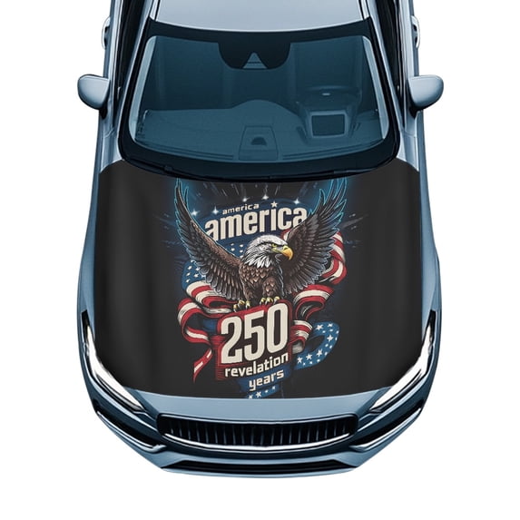 Pzuqiu 250th Eagle Black Car Hood Cover Universal Fit, Car Hood Cover Protector Swimsuit Fabric Personalized Decorations Hood Covers for Cars for Vehicles