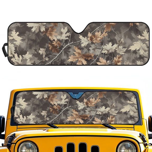 Pzuqiu 52.95"x16.14" Heat Reflect Windshield Sun Shade, Foldable Durable Off-Road Sun Visor for Fall Interior Road Trips