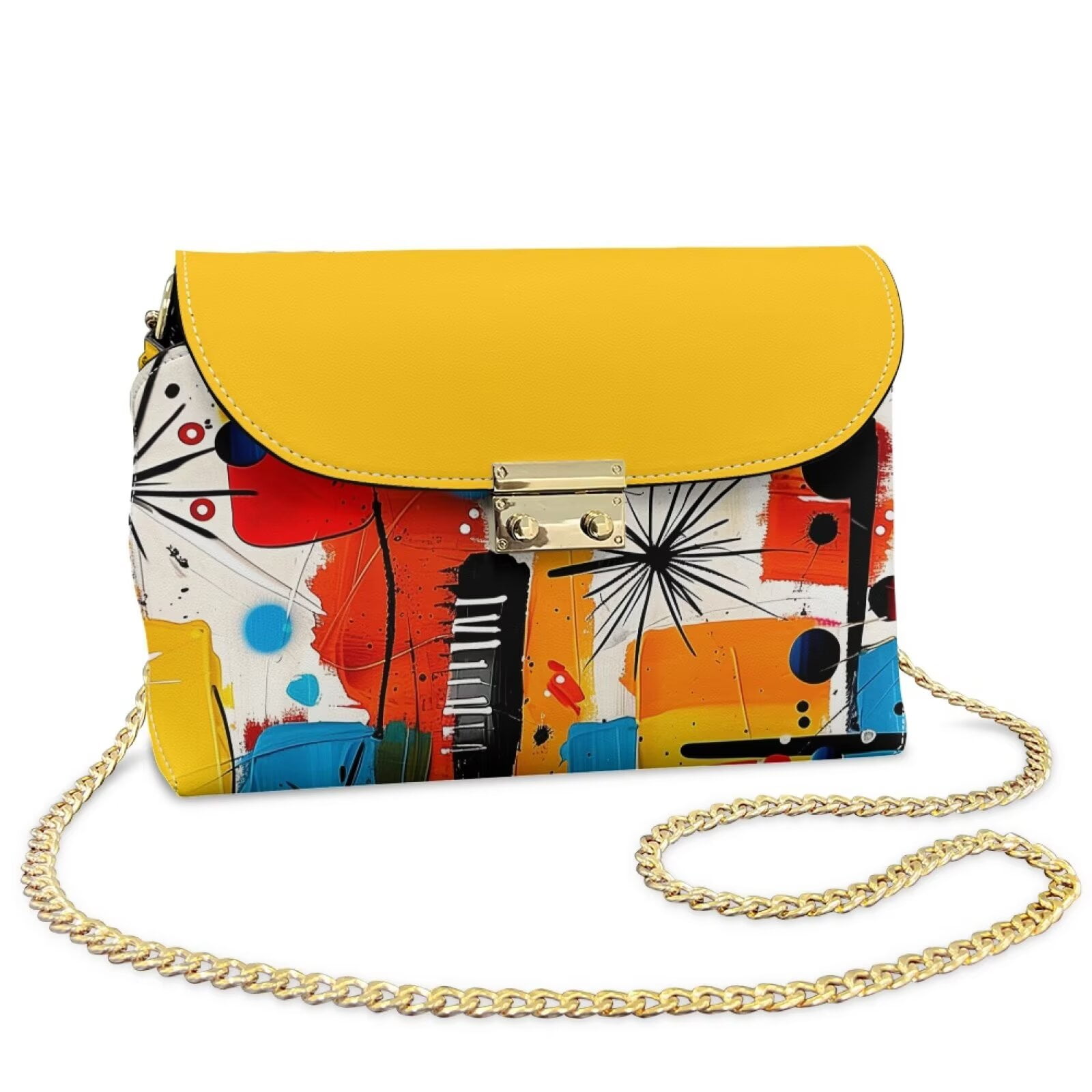 Pzuqiu Abstract Colorful Print Crossbody Bags Leather Versatile Practical Trendy Leather Quilted Shoulder Bag with Chain Strap Compact Vintage Gifts for Women