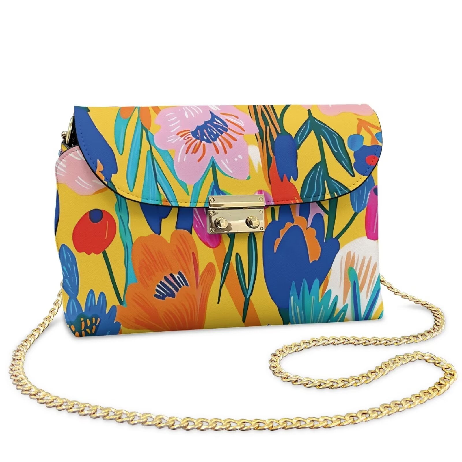 Pzuqiu Abstract Floral Leather Crossbody Bags for Women Trendy Lightness Fashion Woman Crossbody Bag with Chain Strap Vintage Practical Functional Gifts for Women