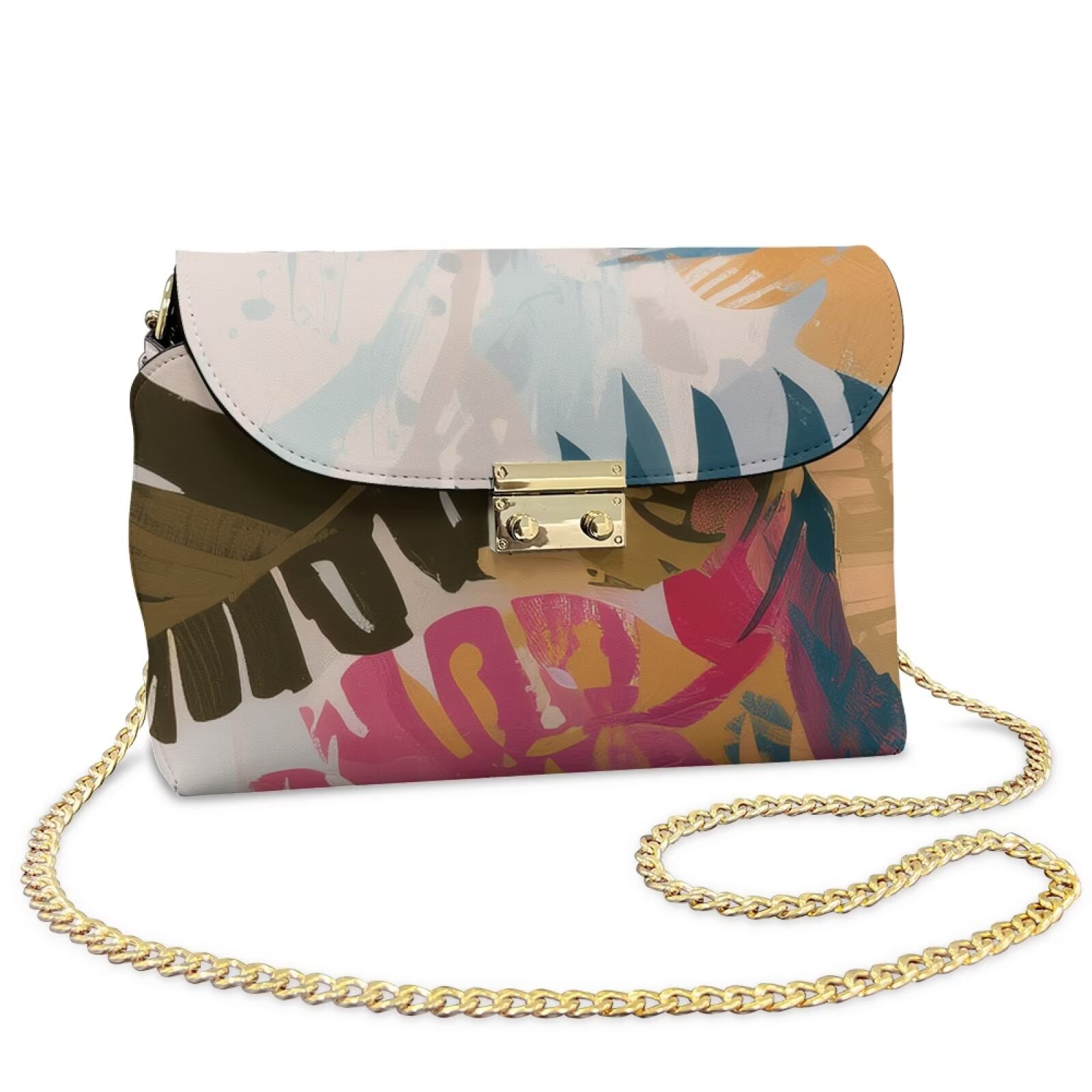 Pzuqiu Abstract Print Crossbody Bags Leather Women Vintage Trendy Small Leather Crossbody Bags for Women Metal Chain Strap Lightness for Party and Special Occasions