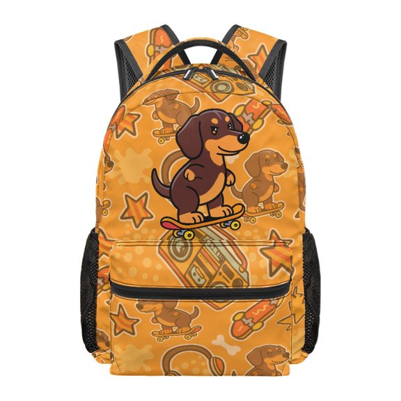 Pzuqiu Adjustable Chest Strap School Backpack, Skateboard Dog Pattern Polyester Adjustable Straps Student Backpack School Bag for Camping Travel Hiking