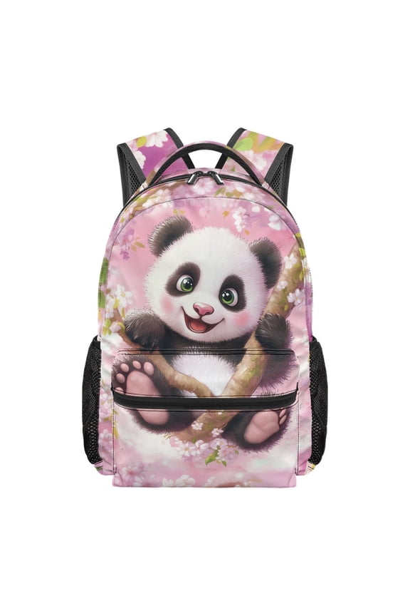 Adjustable Fit School Bag for Field Trips Travel, Durable Kids Backpack Polyester Waterproof School Backpack, Panda Floral Pattern