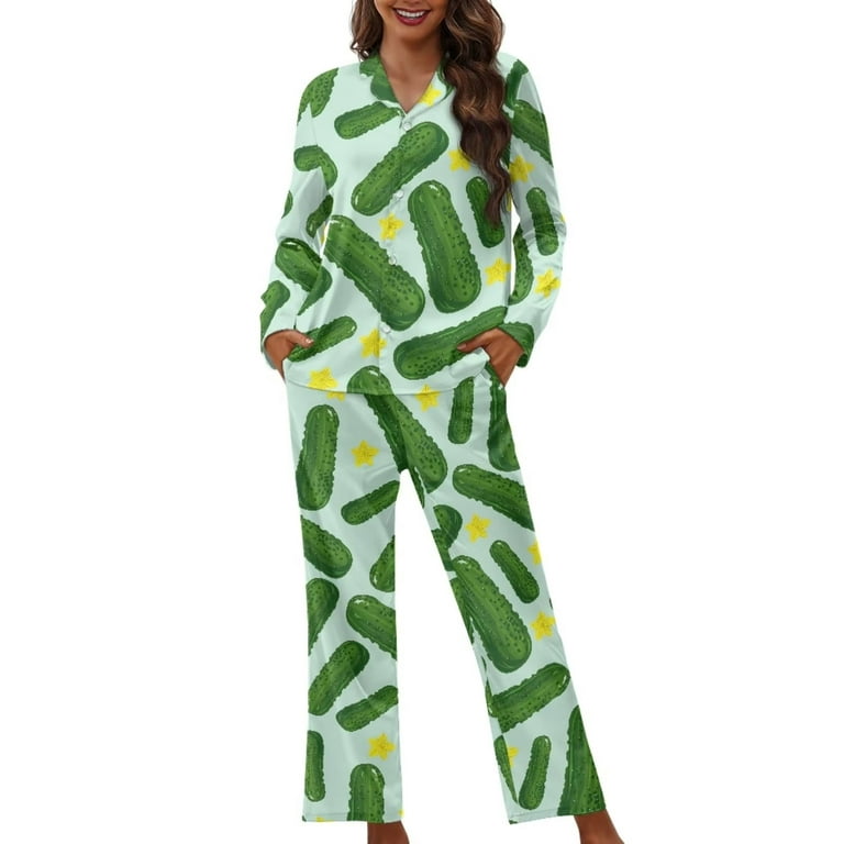 Pzuqiu Aesthetic Button Pjs for Women Set Cucumber Pajama Lingerie