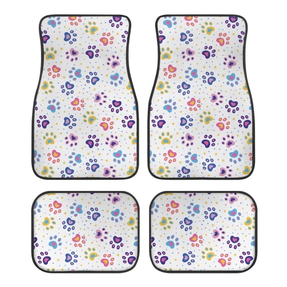 Pzuqiu All-Weather 4-Piece Car Floor Mats Featuring Colorful Paw Print Design - Durable Non-Slip Vehicle Interior Protection