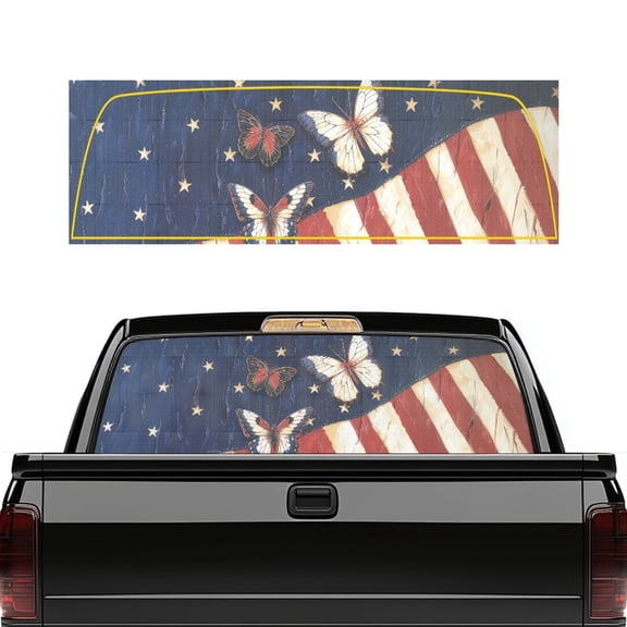 Pzuqiu American Flag Butterfly Car Window Stickers 66.9 x 22.4 Inch Car Rear Windshield Sunshade for Trucks, Vinyl Easy Installation Truck Rear Window Decal