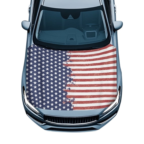 Pzuqiu American Flag Design Auto Hood Cover UV Resistant, Car Hood Cover Stretch Fabric Removable Weather-Resistant Car Hood Cover Protector for Truck