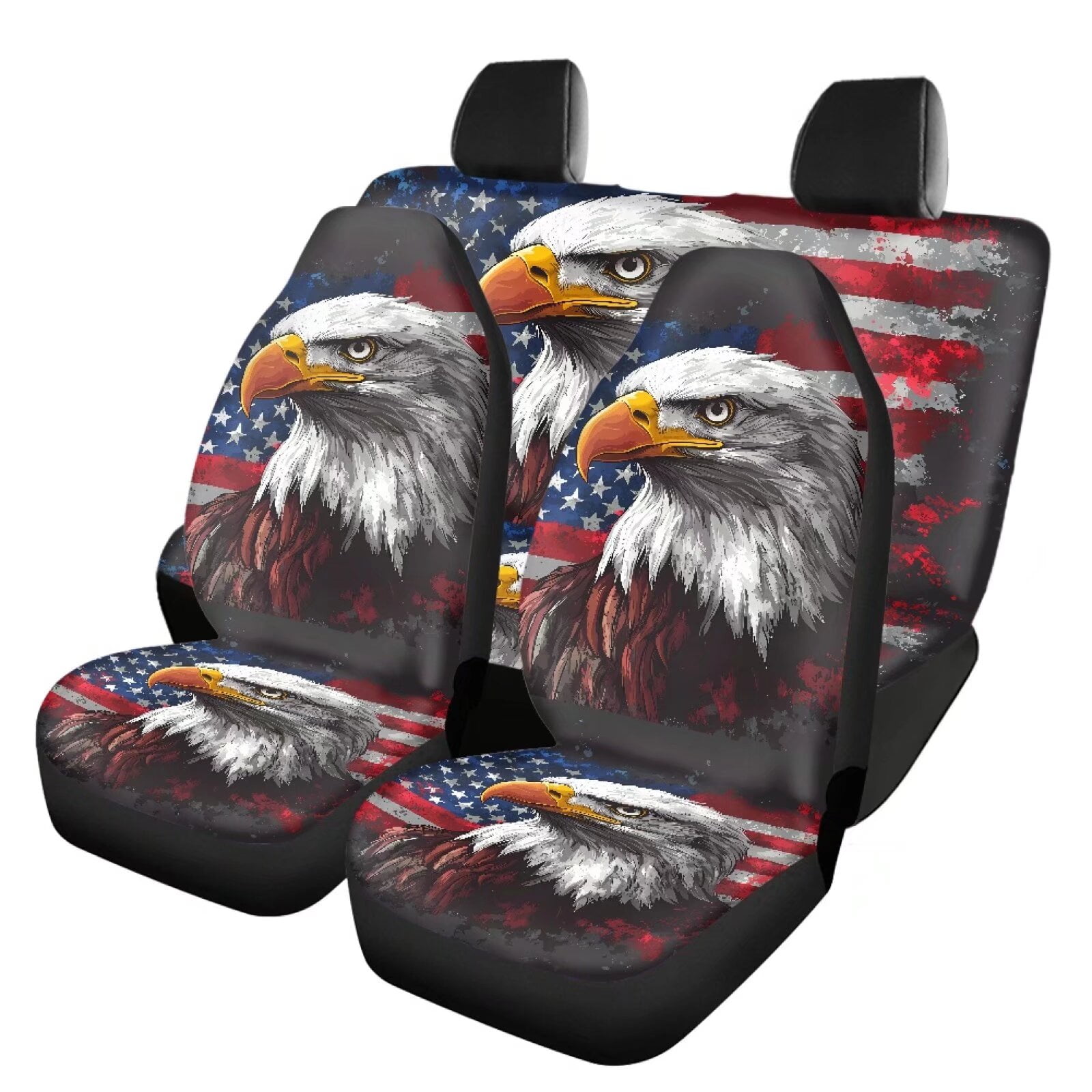 Pzuqiu American Flag Eagle Car Seat Covers Breathable Set Seat Cover Sets Full Front and Rear Seat Cover Set Auto Decor 4 Pack Universal Seat Covers for Cars for Cars Truck Universal Fit Set