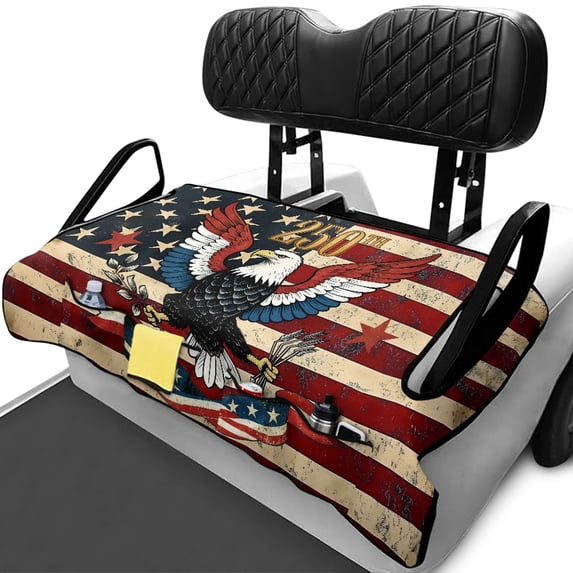 Pzuqiu American Flag Eagle Design Golf Cart Seat Covers Storage Pockets, with 4 Pockets Golf Cart Non Skid Seat Cover Fit for EZGO