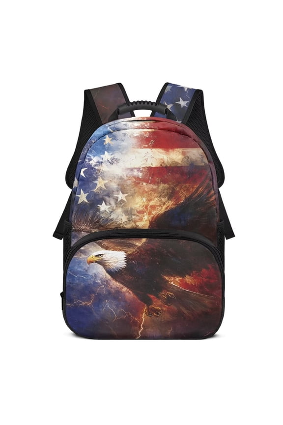 American Flag Eagle Personalized 17 Inch School Backpack for Kids Custom School Bag with Name Lightweight Durable Bookbag with Side Pockets Customized for Students Age 6-18