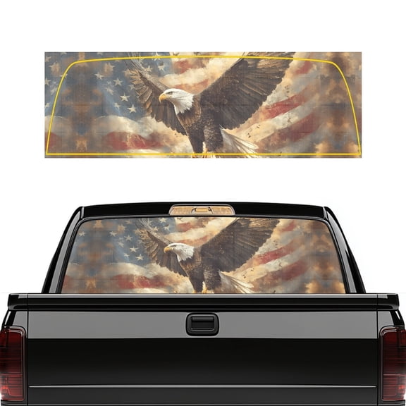 Pzuqiu American Flag Eagle Truck Rear Window Decal for Most Pickup Trucks, Easy Installation Weatherproof Vinyl Pickup Car Window Stickers