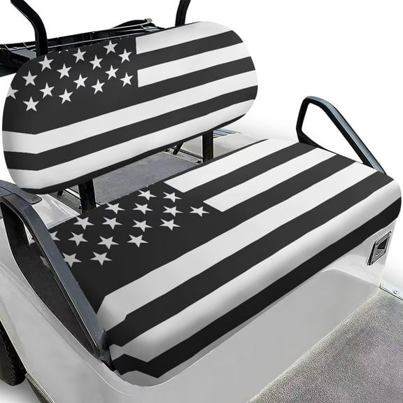 Pzuqiu American Flag Golf Cart Seat Covers Black and White Breathable Universal Golf Cart Seat Blanket Easy Installation Machine Washable Compatible Club Car and More 2 Passenger Golf Carts