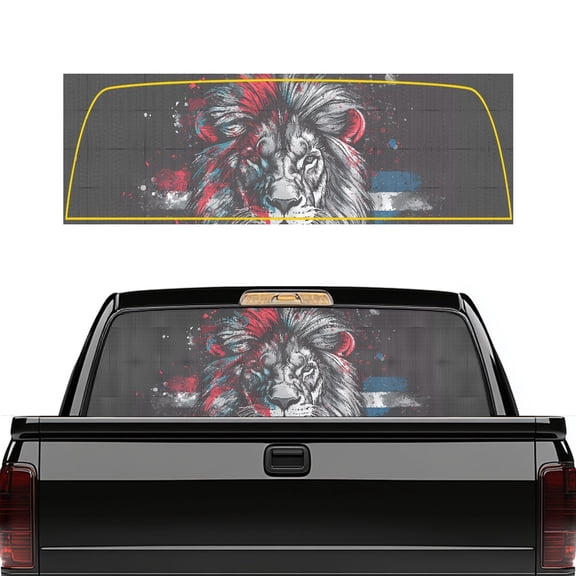Pzuqiu American Flag Lion Pickup Car Window Stickers, Anti-UV Truck Rear Window Decal User Friendly Durable Back Window Decal for, 66.9 x 22.4 Inches
