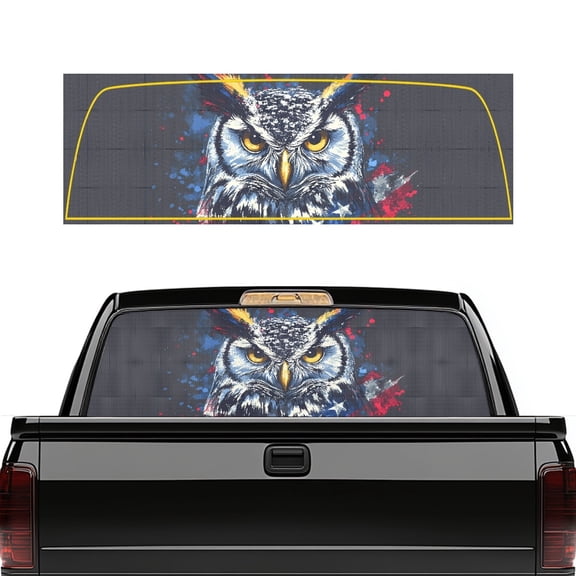 Pzuqiu American Flag Owl Print Vinyl Pickup Car Window Stickers, 66.9 x 22.4 Inches Waterproof FadeResistant Back Window Decal for Most Models