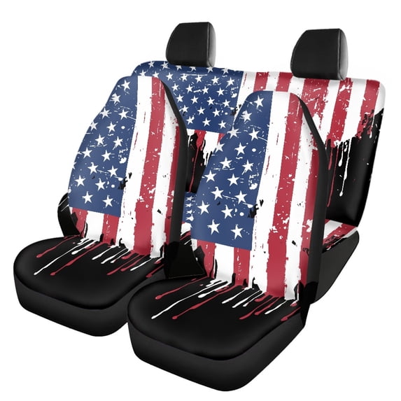 Pzuqiu American Flag Pattern Car Seat Covers Full Set Easy to Install Light Front and Rear Seat Cover Set, Stretchy Breathable Compatible