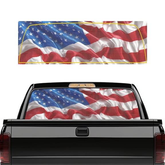 Pzuqiu American Flag Print Perforated Vinyl Rear Window Decal 66.9 x 22.4 Inch, Waterproof See-Through Sticker for Trucks, Cars, SUVs, Commercial Windows