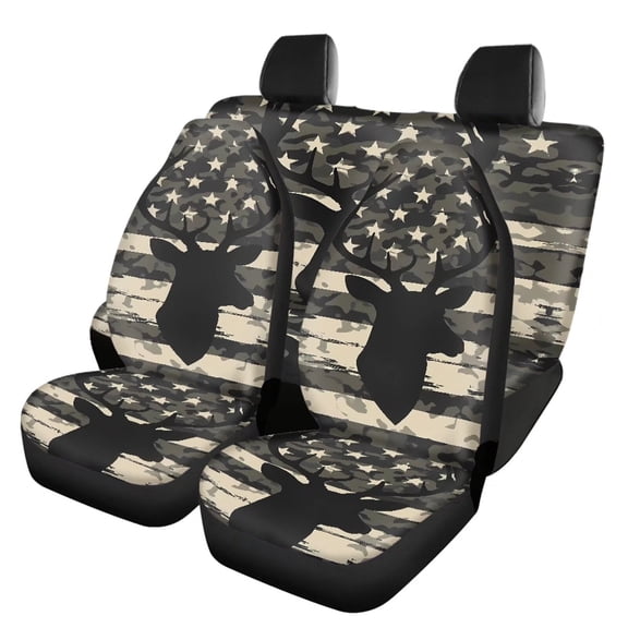 Pzuqiu American Flag Reindeer Car Seat Cover Full Set Easy to Install Full Wrapping Edge Seat Covers for Comfortable Driving Automotive Vehicle Cushion Elegance for Cars Sedans Trucks