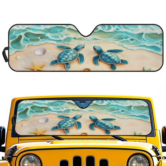 Pzuqiu Anti Ultraviolet Windshield Sun Shade with Beach Turtles Pattern, Windshield Sun Shield for Off road Vehicle Automotive Interior