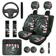 thumbnail image 1 of Pzuqiu Automobile Interior Sets Car Front Rear Seat Cover Steering Wheel Seat Belt Headrest Center Console Cushion Pad Keychain Coaster 14 Pcs Full Set Covers All Weather Gray Wolf American Flag, 1 of 7