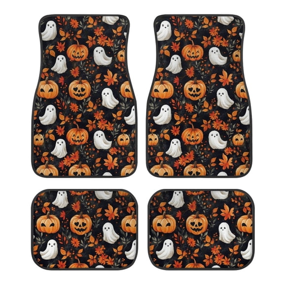 Pzuqiu Automotive Floor Mats Anti-slip Full Set Car Floor Mats Knitted Fabric Non-Slip High Light Fastness, Fit for Van Trucks Cars, Ghost Pumpkin Pattern