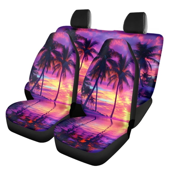 Pzuqiu Automotive Seat Covers Full Set Easy to Install Polyester Fabric, Compatible with Front Seat SUV Seats, for Trucks Sedans, Palm Tree Sunset