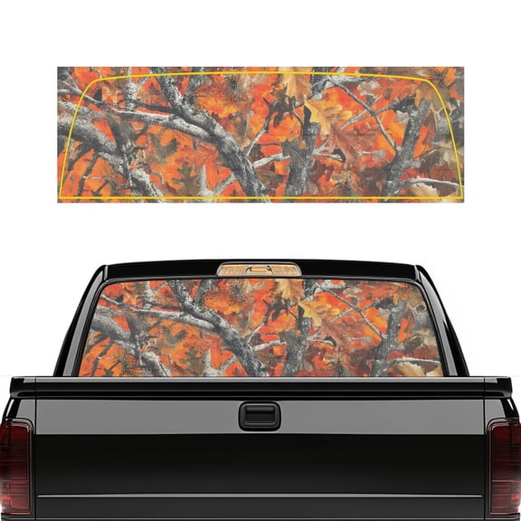 Pzuqiu Autumn Camo Vinyl Truck Rear Window Decal, 66.9 x 22.4 Inch Perforated Full Windows Coverage Pickup Car Window Stickers for Most Pickup SUV Truck