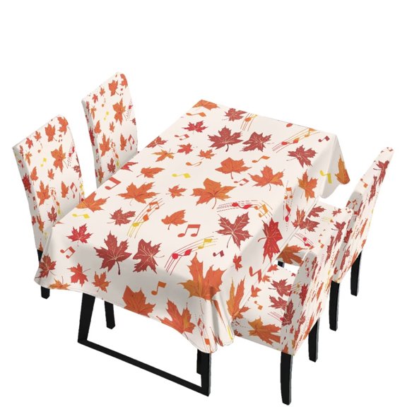 Pzuqiu Autumn Maple Dining Table Chair Cover Set, 5 Pcs Wrinkle Resistant Skidproof Fabric Covers, Effortless to Set Up Collapsible for Thanksgiving Fall Home Party Decor
