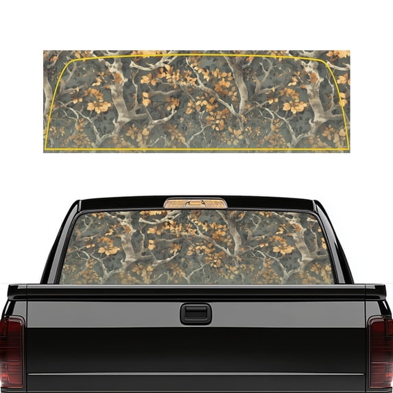 Pzuqiu Autumn Tree Camo Print Perforated Vinyl Rear Window Decal 66.9" x 22.4", Waterproof See-Through Sticker for Pickup Trucks, SUVs and Personal Vehicles