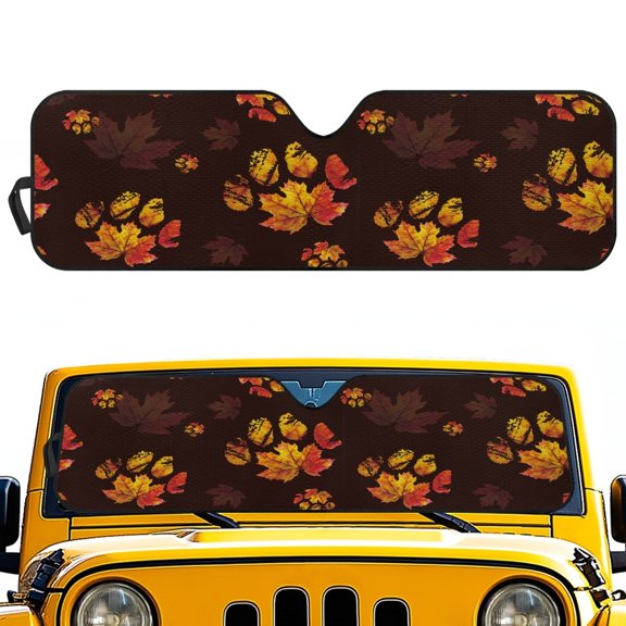 Pzuqiu Autumn Windshield Sun Shade Featuring Maple Paw Print, Windshield Sun Shield for Off-road Vehicle Interior and Daily Use