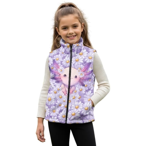 Pzuqiu Axolot Girls Sleeveless Vests 3T Polyester Comfortable Zipper Winter Sleeveless Jacket with Pockets Warm Fall Outfits Fashion Clothing Practical for Teen Girls Trendy