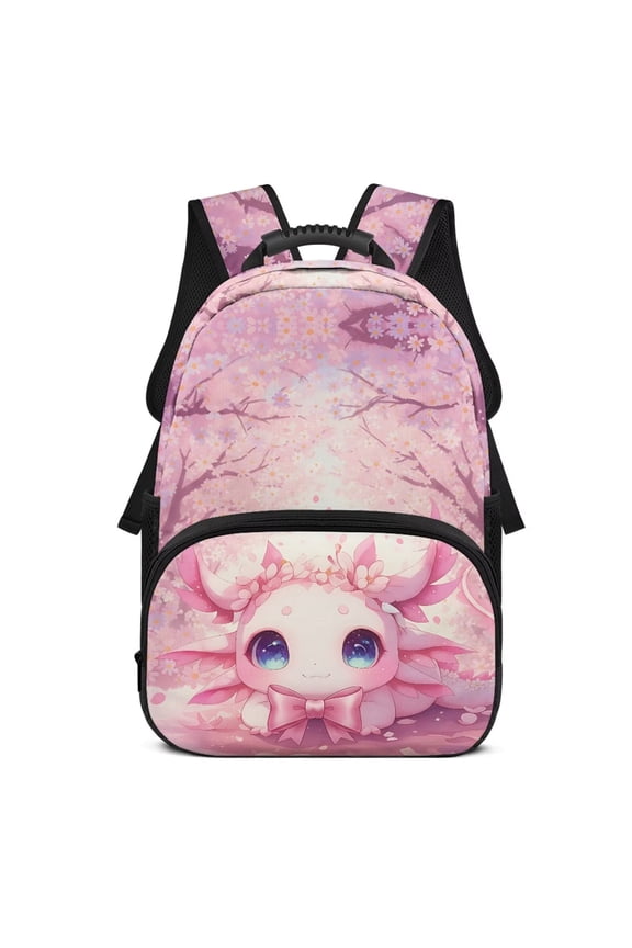 Axolotl Cherry Blossom 17 Inches Customized School Backpack for Girls Personalized Schoolbags with Adjustable Shoulder Strap Custom Backpack with Name for Students Age 6-18