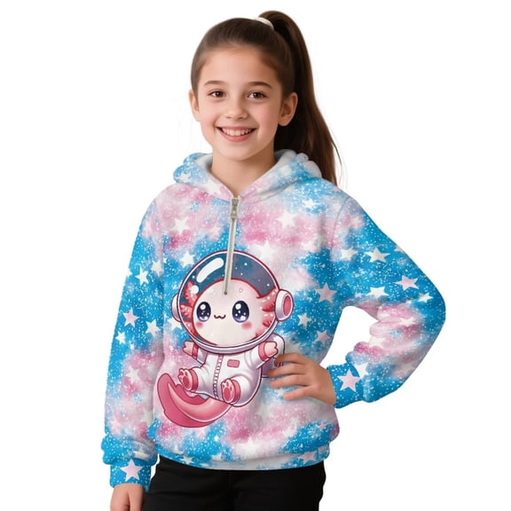 Pzuqiu Axolotl Girl's Hooded Sweatshirts 8-9 Stretchy Versatile Children Pullover Hoodies Sweatshirt Practical Fuzzy Long Sleeve Jacket Outfits Fashion for Outdoor Activities