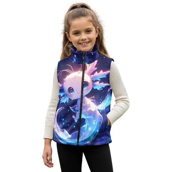 Pzuqiu Axolotl Girls Sleeveless Vests 4T Toddler Girl Clothes Fashion Zipper Winter Sleeveless Jacket with Pockets Comfortable Fall Outerwear Versatile for Everyday Wear