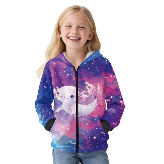 Pzuqiu Axolotl Hoodies for Kids Size M Comfortable Full Zip Children's Long Sleeve Sweatshirt Fleece Warm Girls Hooded Clothes with Pocket Casual for Teens Girls Boys Kids