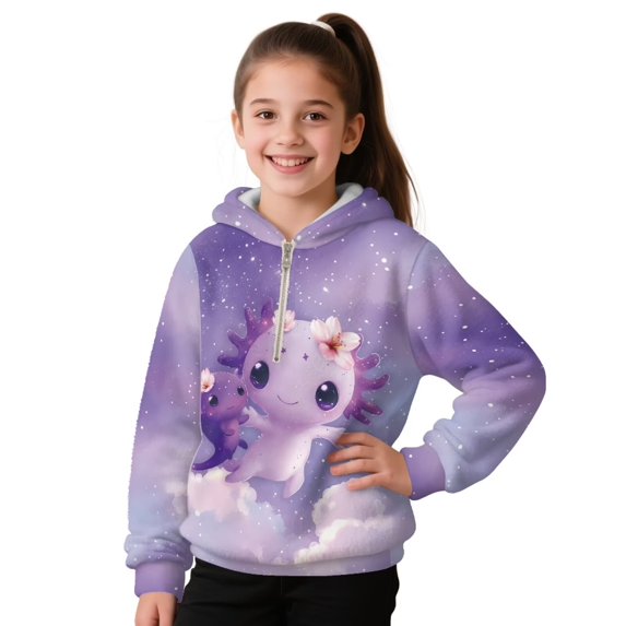 Pzuqiu Axolotl Hoodies for Kids Soft Warm Boys Hooded Sweatshirt Fashion Lightness Children's Long Sleeve Sweatshirt Wind Proof Versatile for Fall Winter 8-9